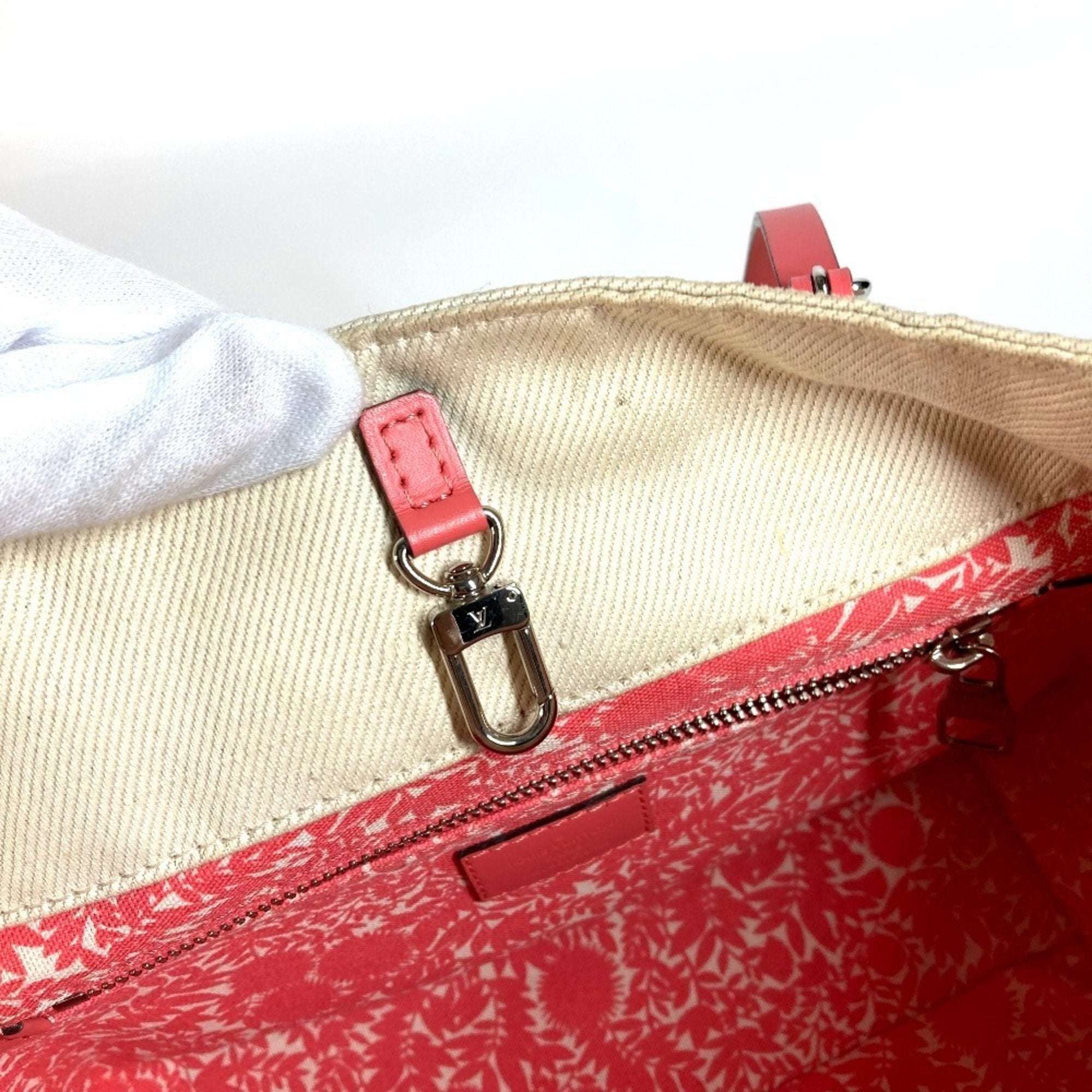 Louis Vuitton Pink White Leather Canvas Shoulder Bag Tote Bag