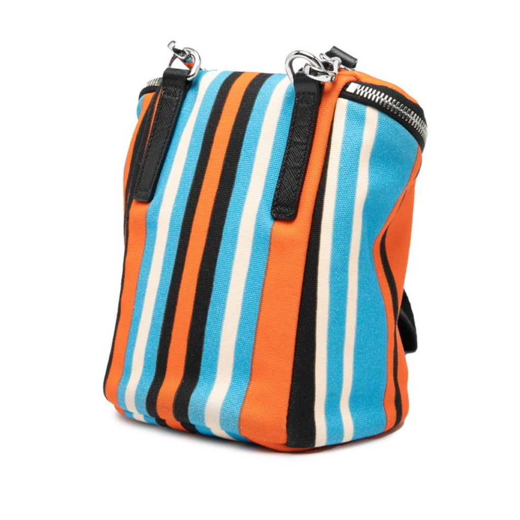 Prada Black Multi-Color Orange Canvas Leather Shoulder Bag
