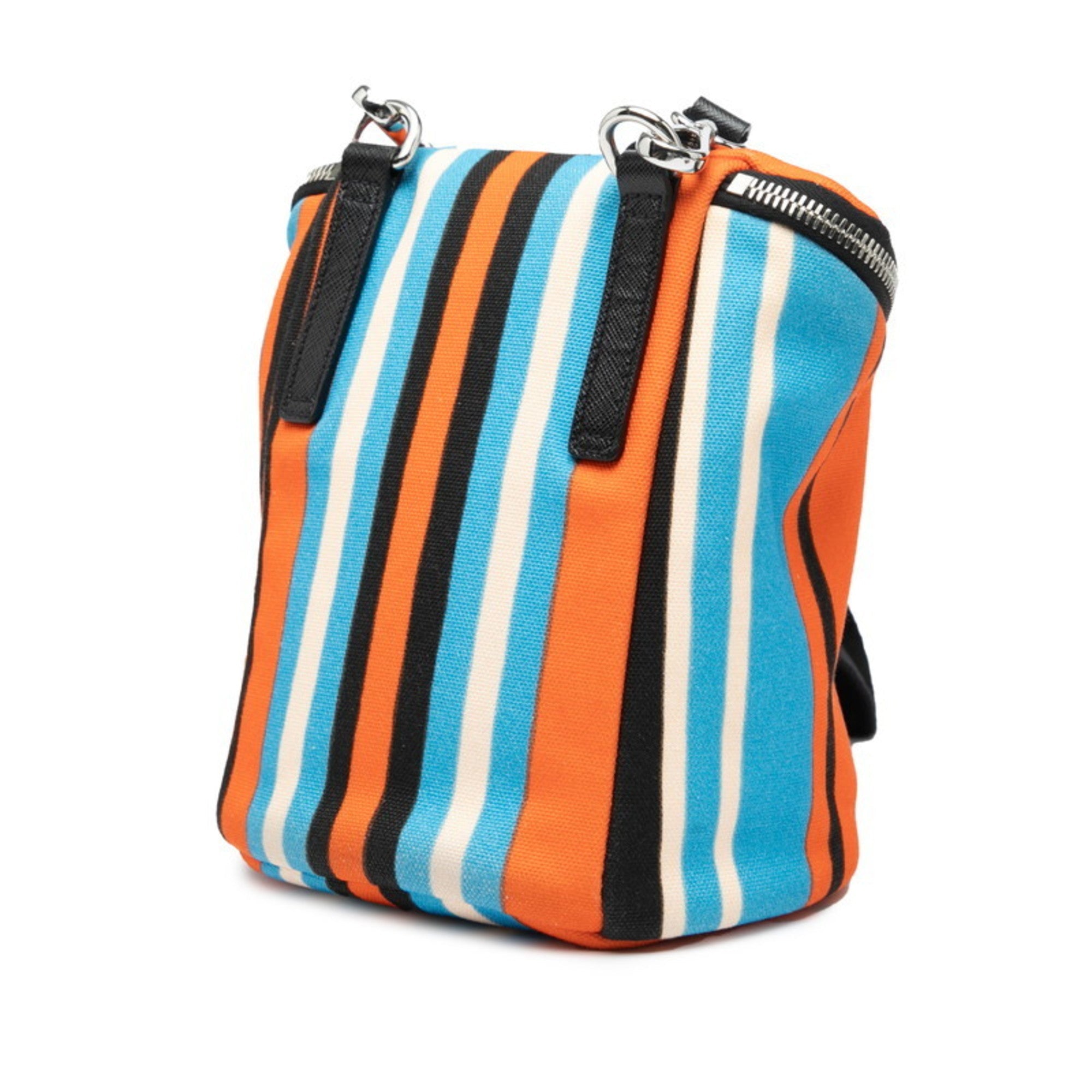 Prada Black Multi-Color Orange Canvas Leather Shoulder Bag