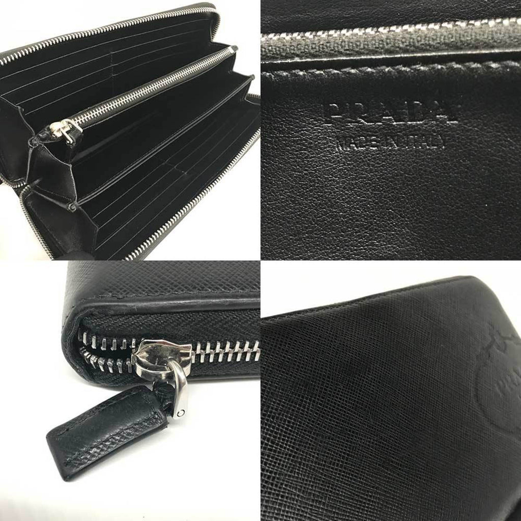 Prada Black Saffiano Triangle Long Wallet (Bi-Fold)
