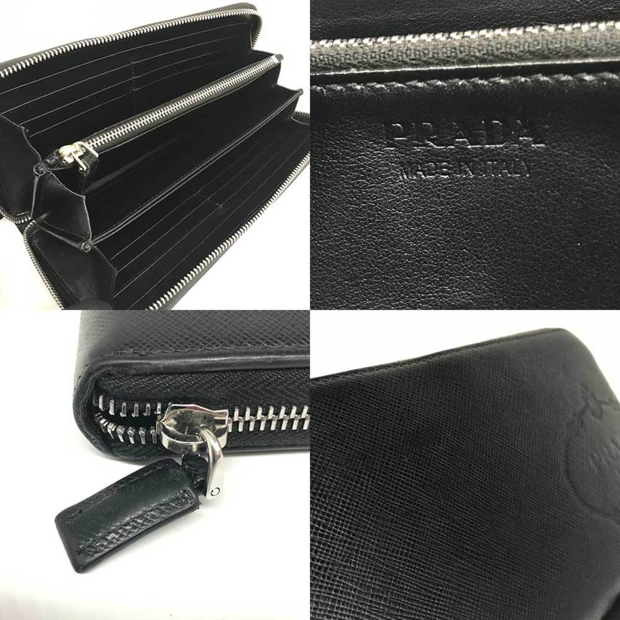 Prada Black Saffiano Triangle Long Wallet (Bi-Fold)