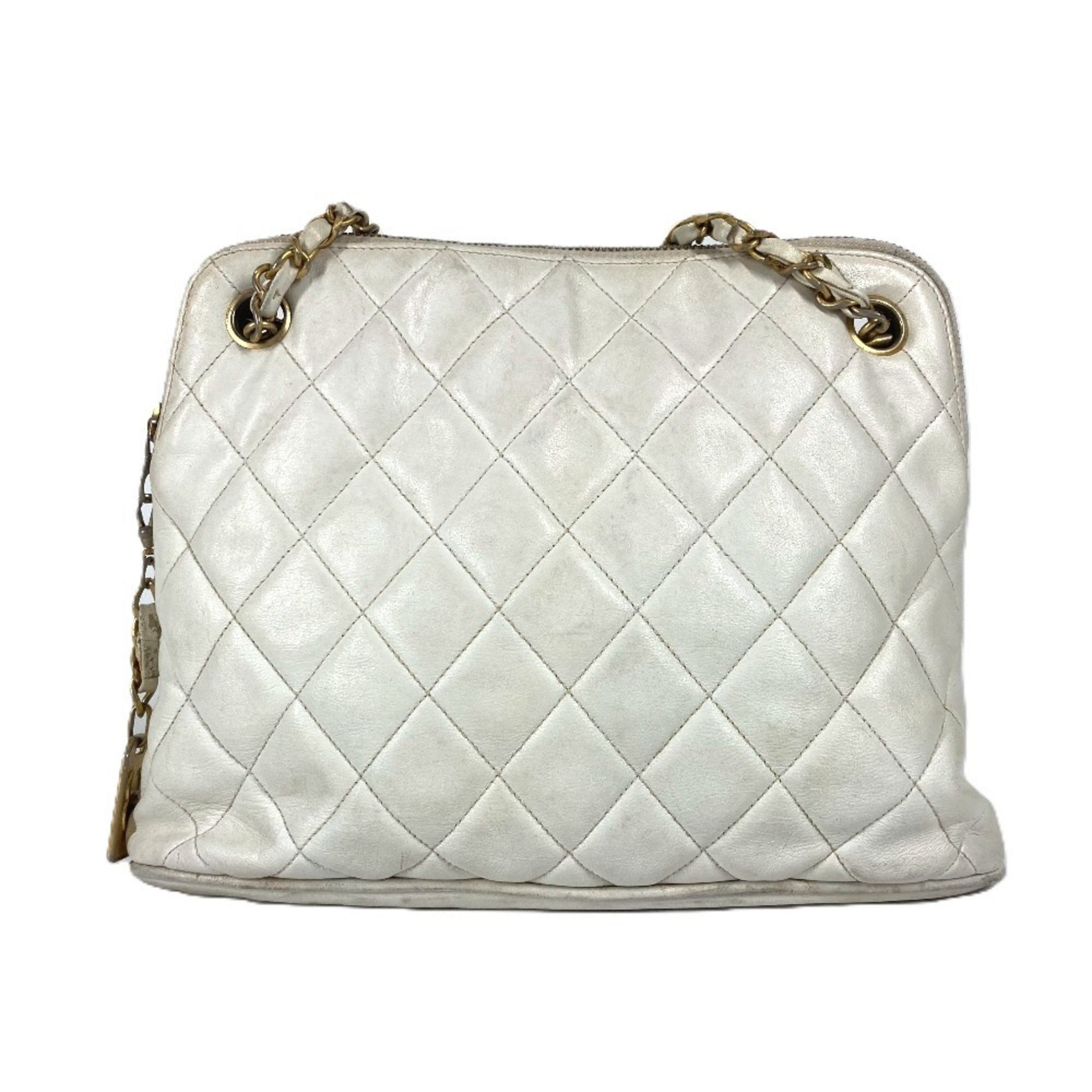 Chanel White Leather Shoulder Bag