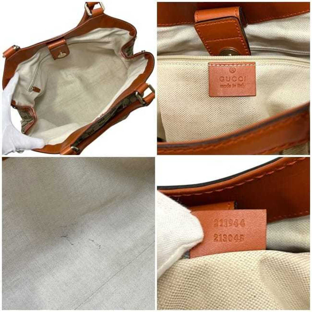 Gucci Gg Canvas Beige Orange Gg Canvas Leather Tote Bag (Pre-Owned)
