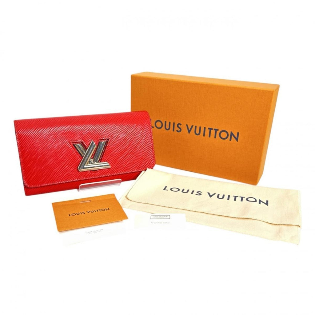 Louis Vuitton Coquelicots Red Color Epi Leather Long Wallet (Tri-Fold)