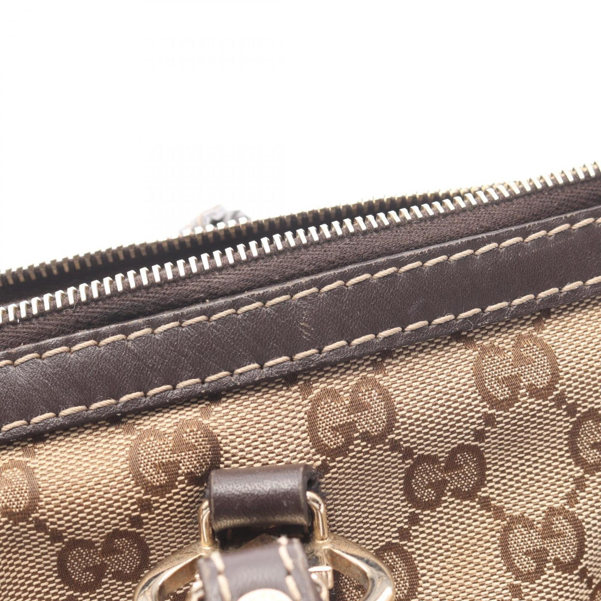 Gucci Beige Brown Canvas Leather Handbag Tote Bag (Pre-Owned)