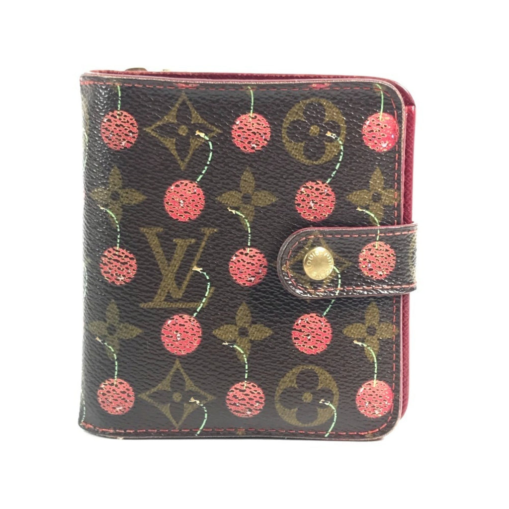 Louis Vuitton Brown Red Color Monogram Cherry Blossom Canvas Wallet