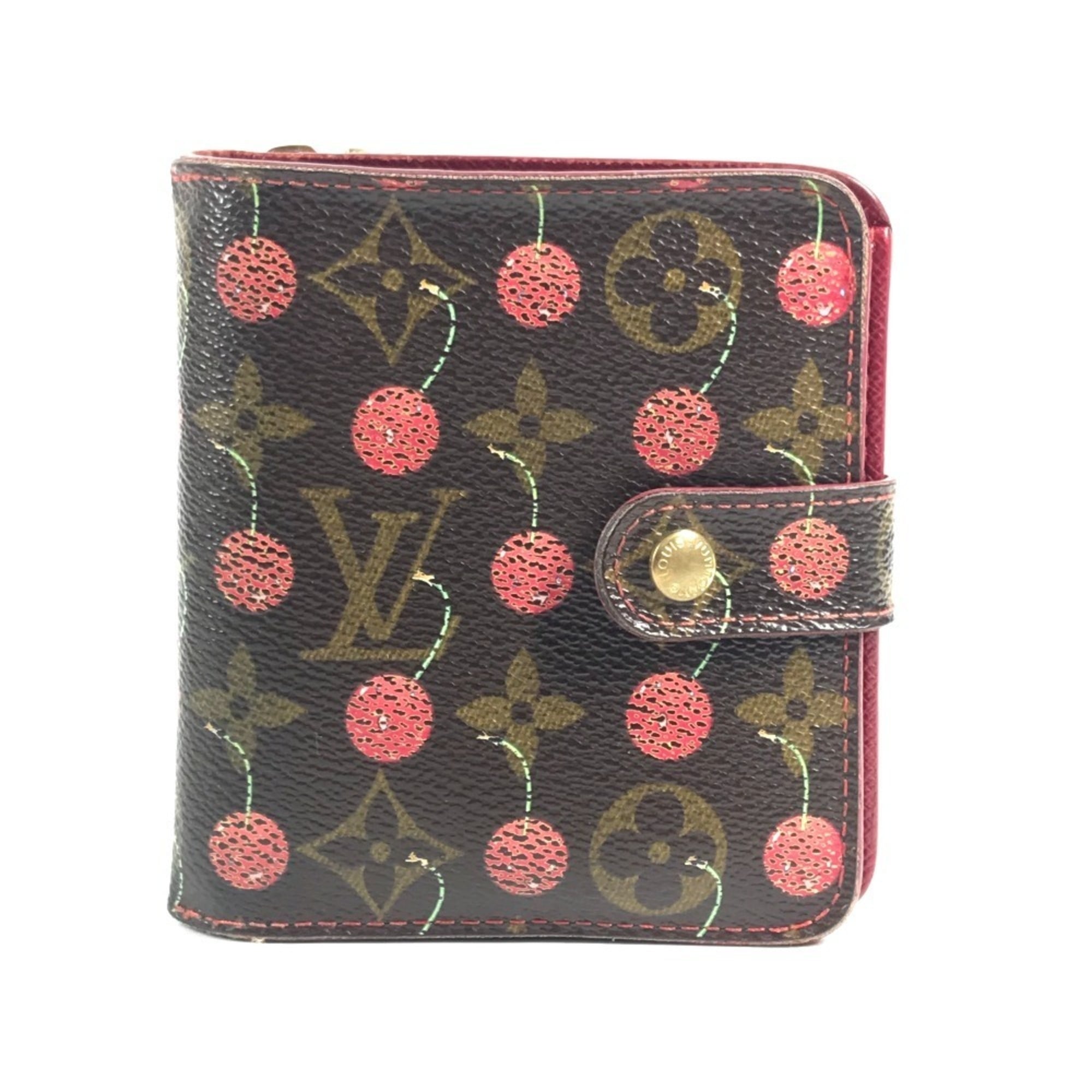 Louis Vuitton Brown Red Color Monogram Cherry Blossom Canvas Wallet