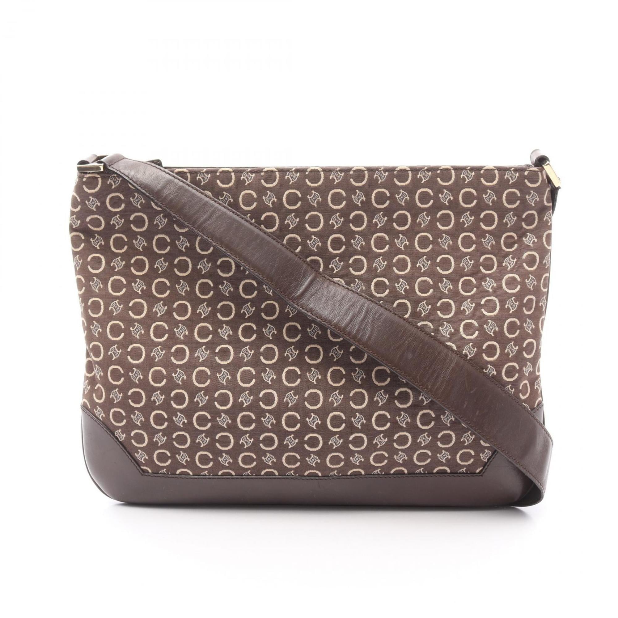 Celine Brown Canvas Leather Shoulder Bag