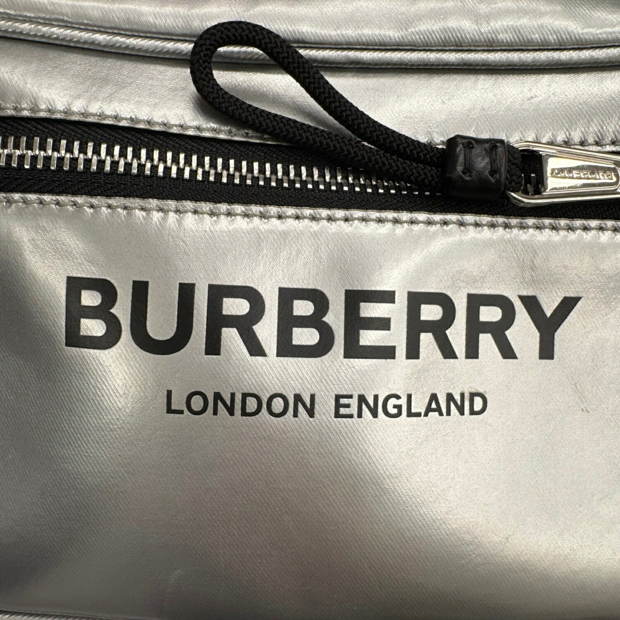 Burberry Metallic Silver Canvas Leather Shoulder Bag Sling Bag