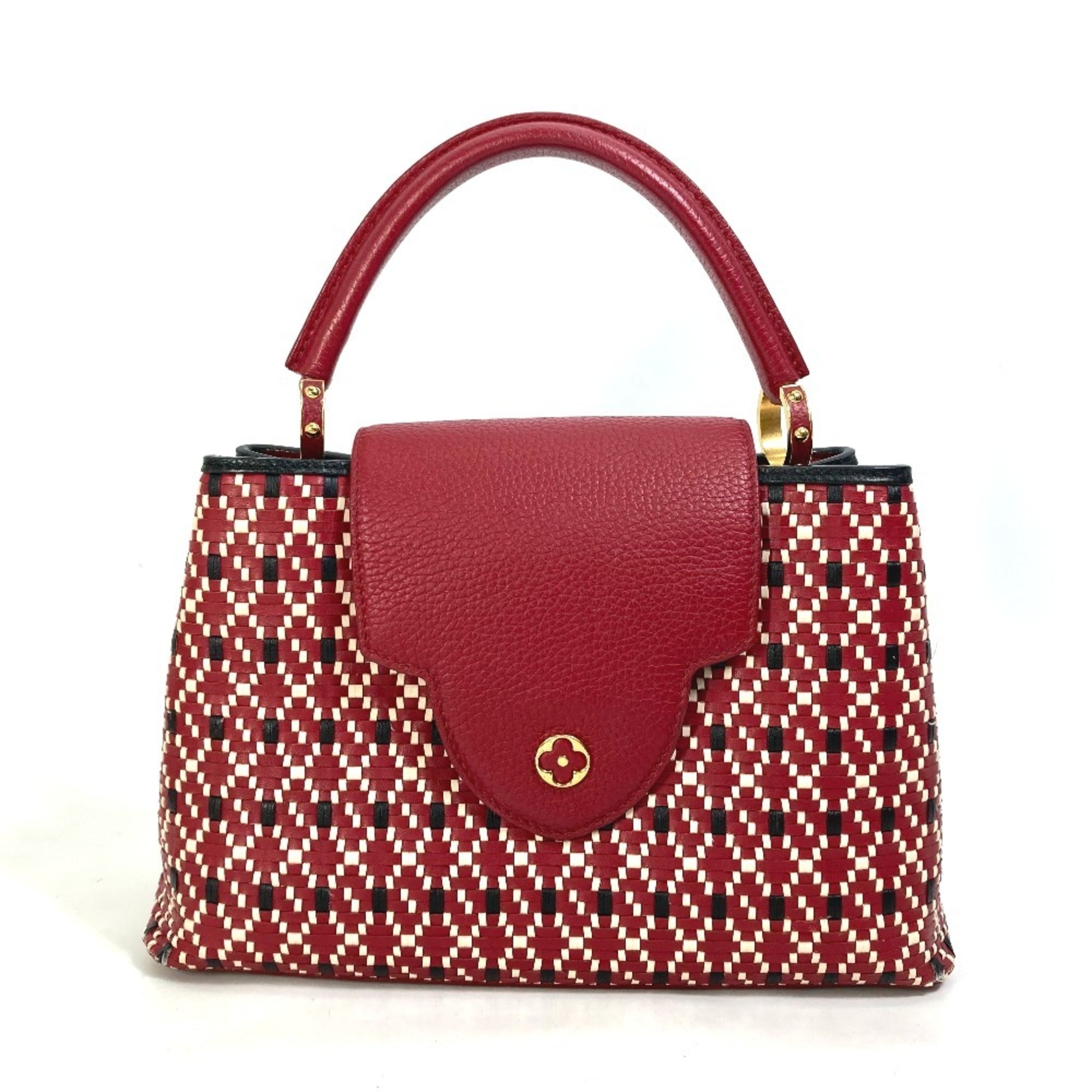 Louis Vuitton Black Red Color Leather Handbag