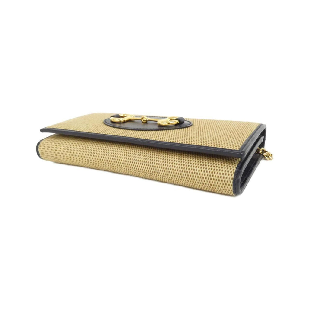 Gucci Beige Navy Canvas Leather Chain/Shoulder Wallet (Pre-Owned)