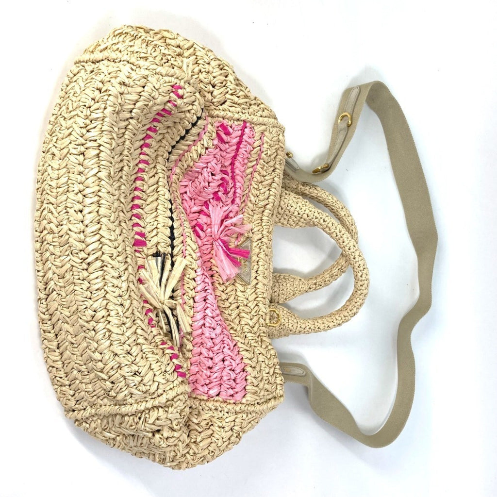 Prada Canapa Beige Pink Raffia Handbag Shoulder Bag