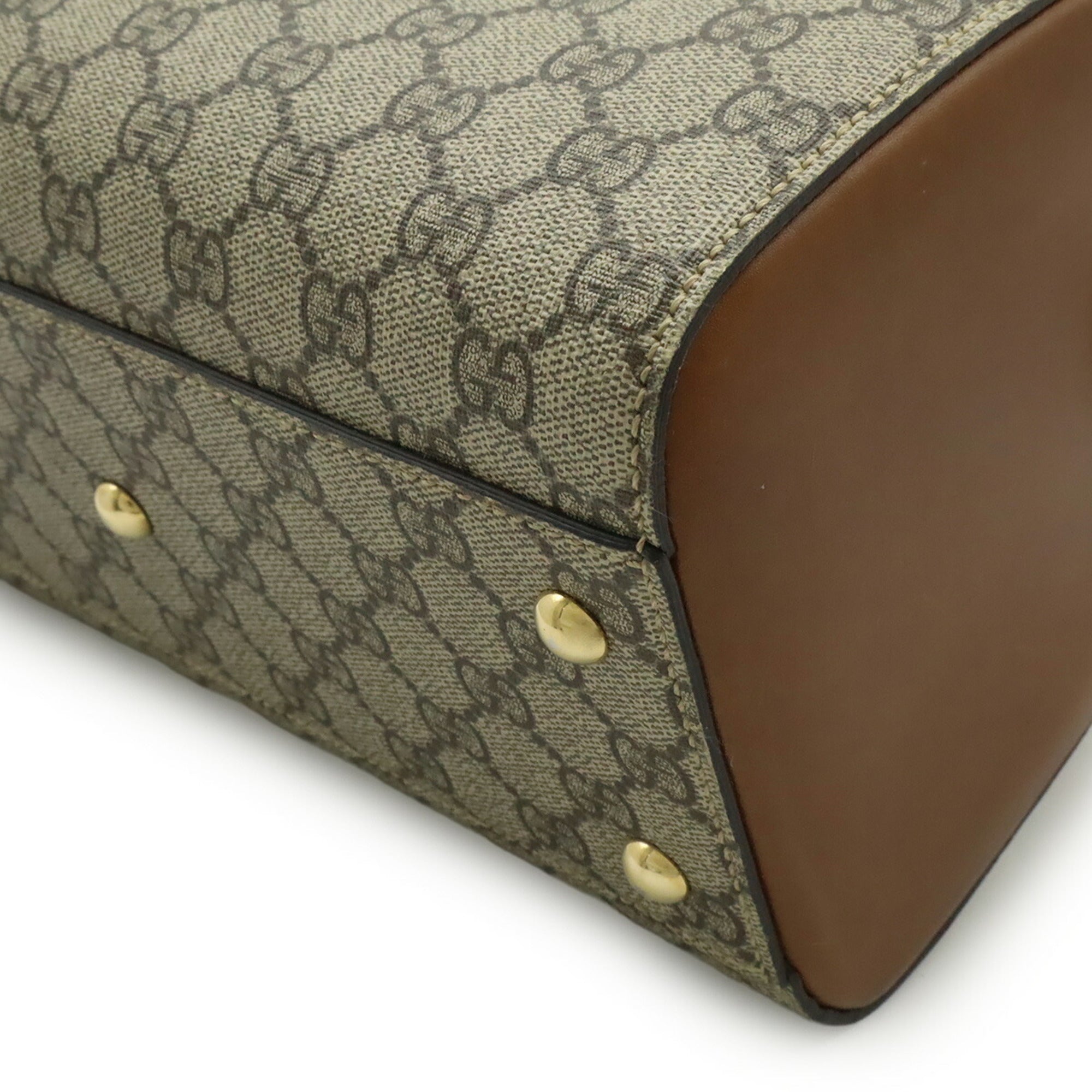 Gucci Beige Brown Gg Supreme Canvas Leather Handbag Shoulder Bag (Pre-Owned)