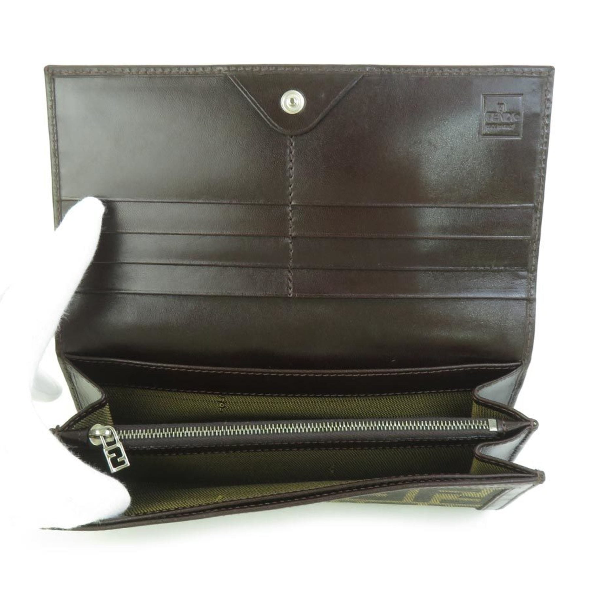 Fendi Brown Canvas Leather Long Wallet (Bi-Fold)