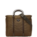 Prada Brown Khaki Nylon Leather Handbag Shoulder Bag