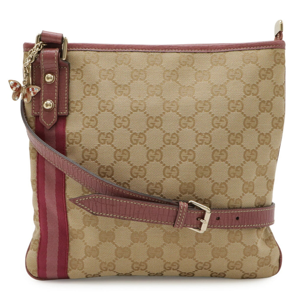 Gucci Beige Pink Purple Canvas Leather Shoulder Bag (Pre-Owned)