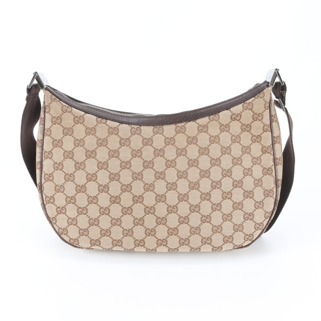 Gucci Beige Brown Leather Canvas Handbag Shoulder Bag (Pre-Owned)