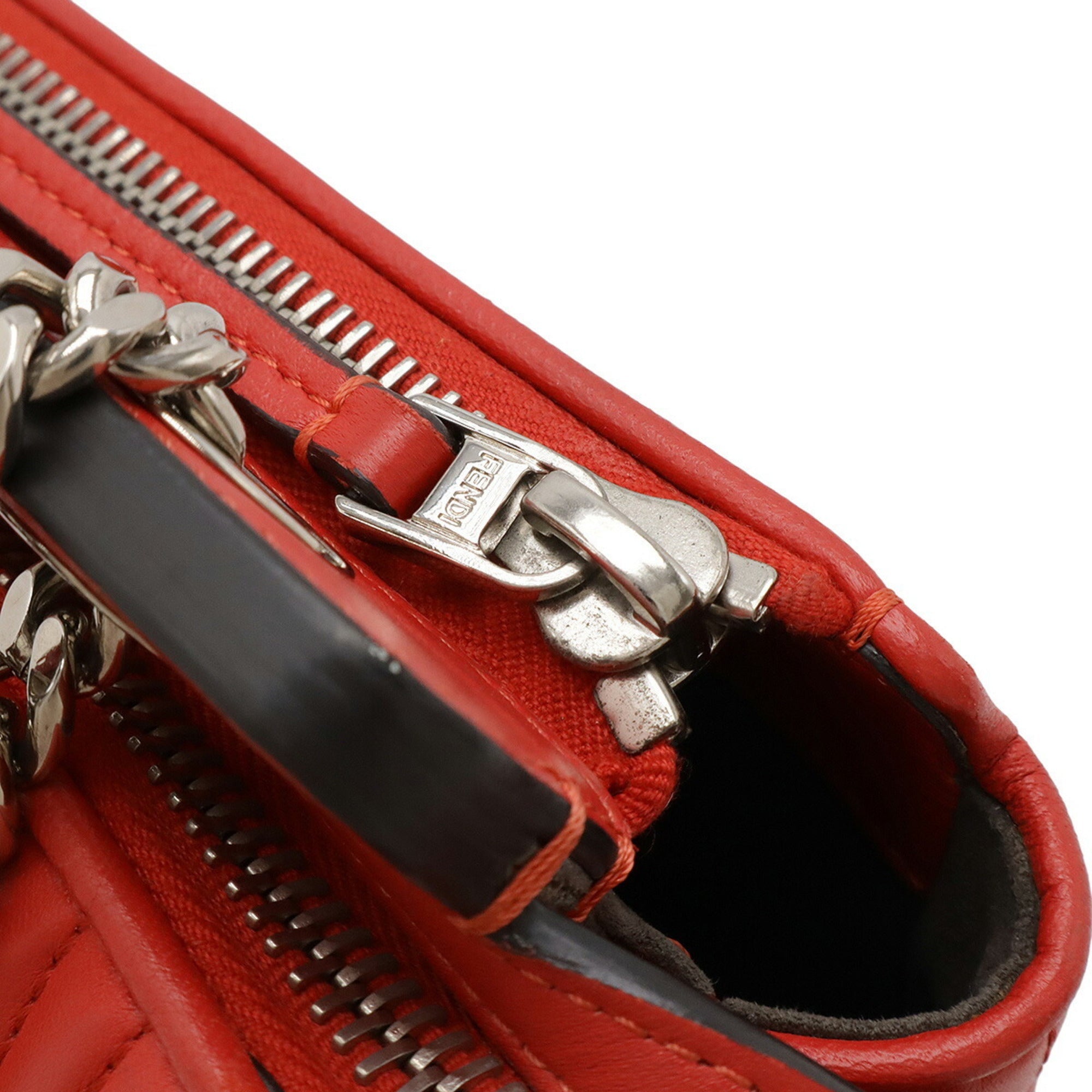 Fendi Dotcom Red Color Leather Pouch Shoulder Bag