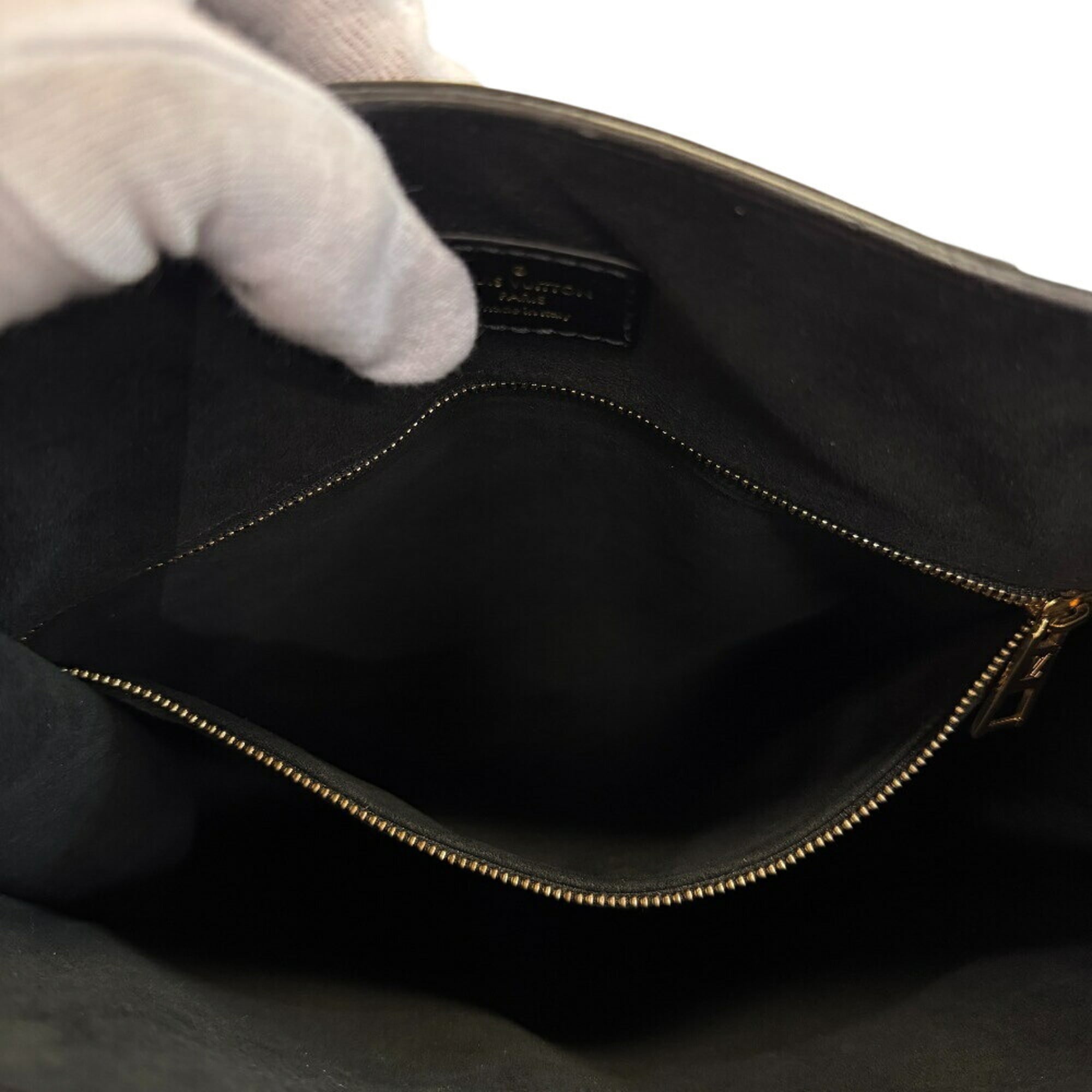 Louis Vuitton Black Leather Handbag Tote Bag
