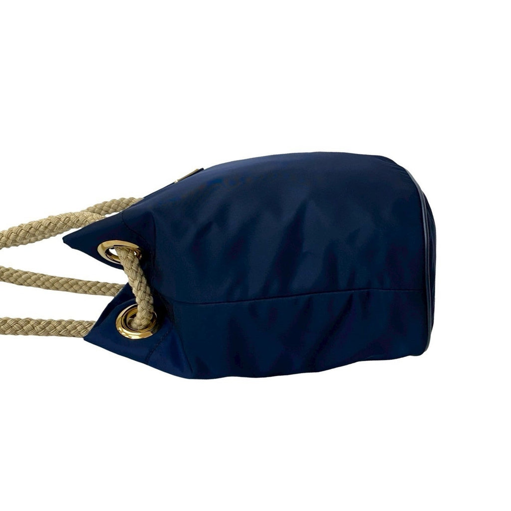 Prada Navy Nylon Leather Handbag Shoulder Bag Tote Bag