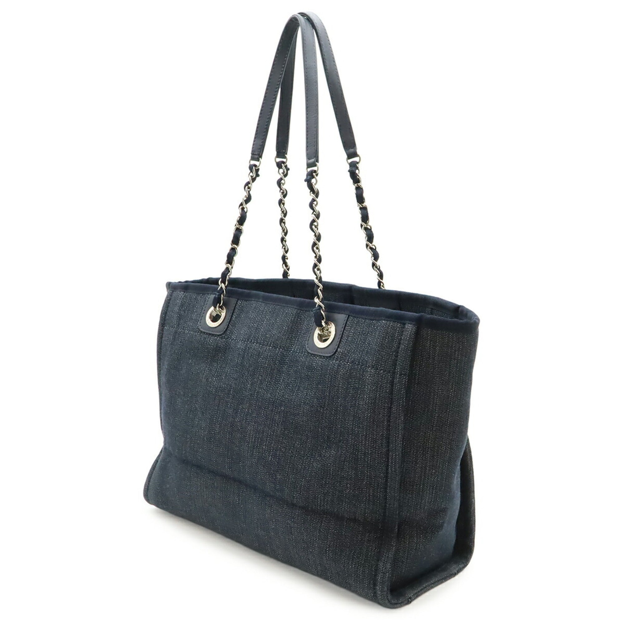 Chanel Navy Denim Leather Shoulder Bag Tote Bag