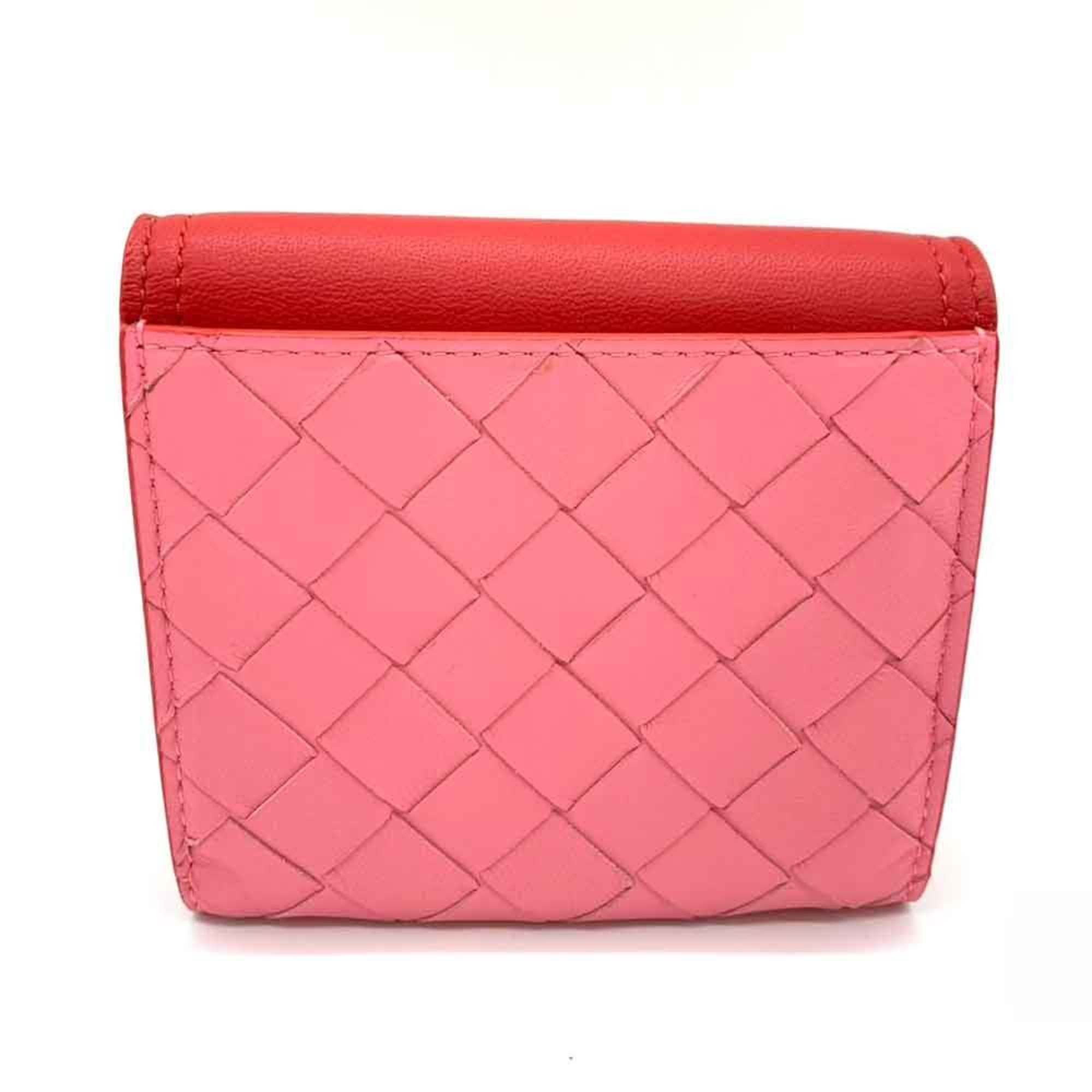 Bottega Veneta Pink Red Color Leather Wallet (Bi-Fold)