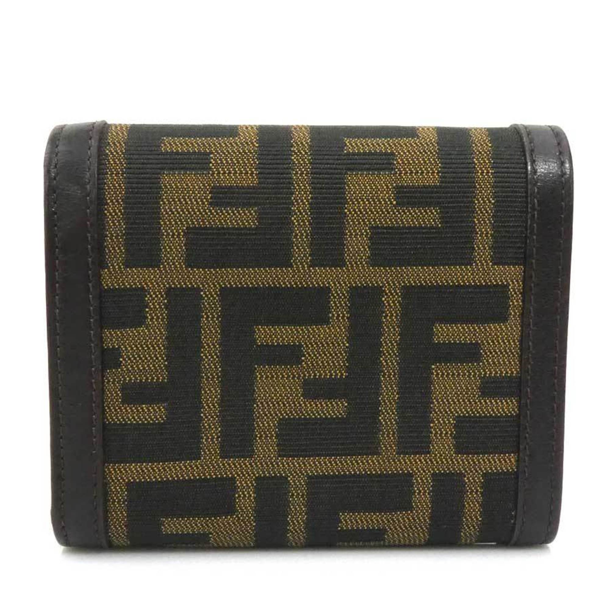 Fendi Zucca Brown Canvas Leather Wallet (Tri-Fold)