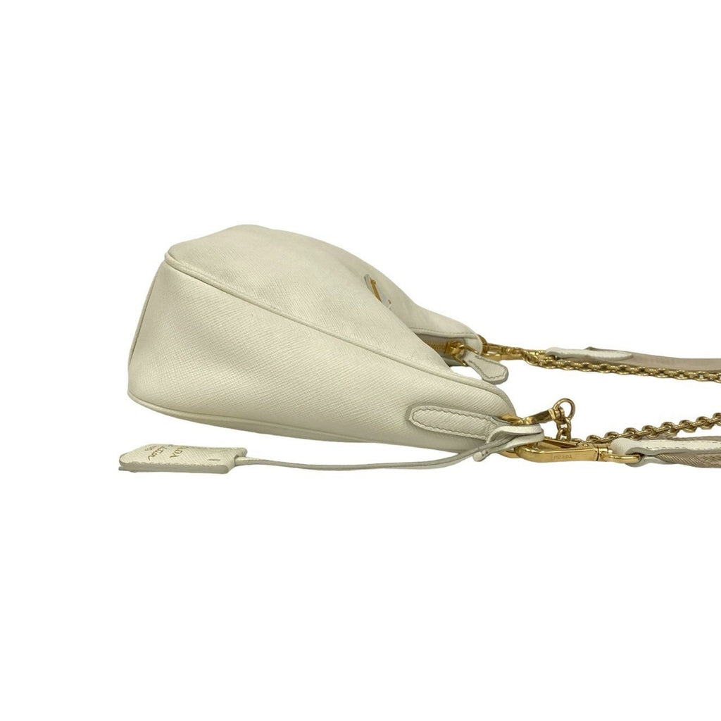 Prada White Leather Pochette Pouch Shoulder Bag