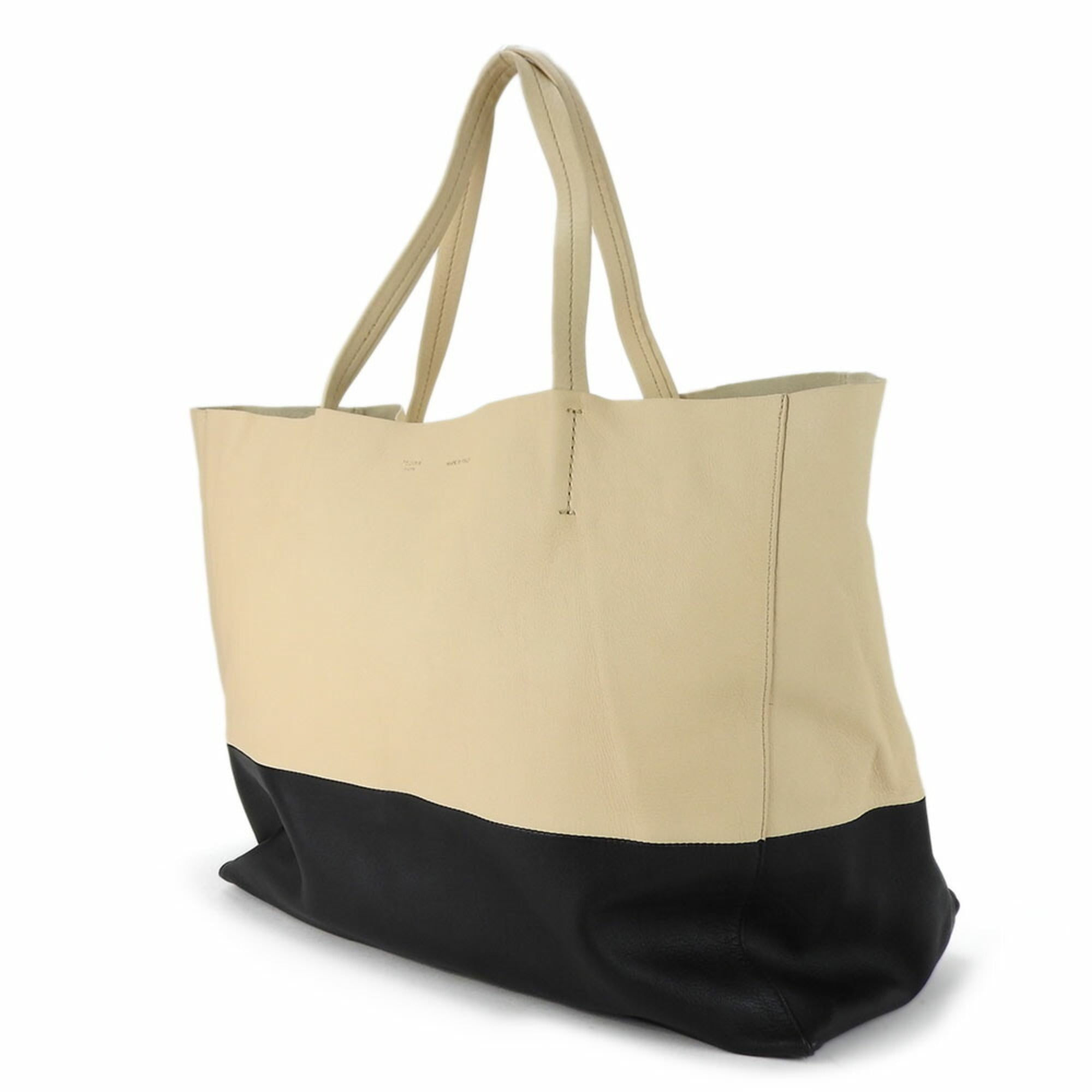Celine Beige Black Leather Tote Bag