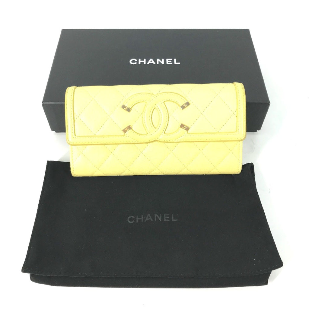 Chanel Yellow Leather Long Wallet (Bi-Fold)