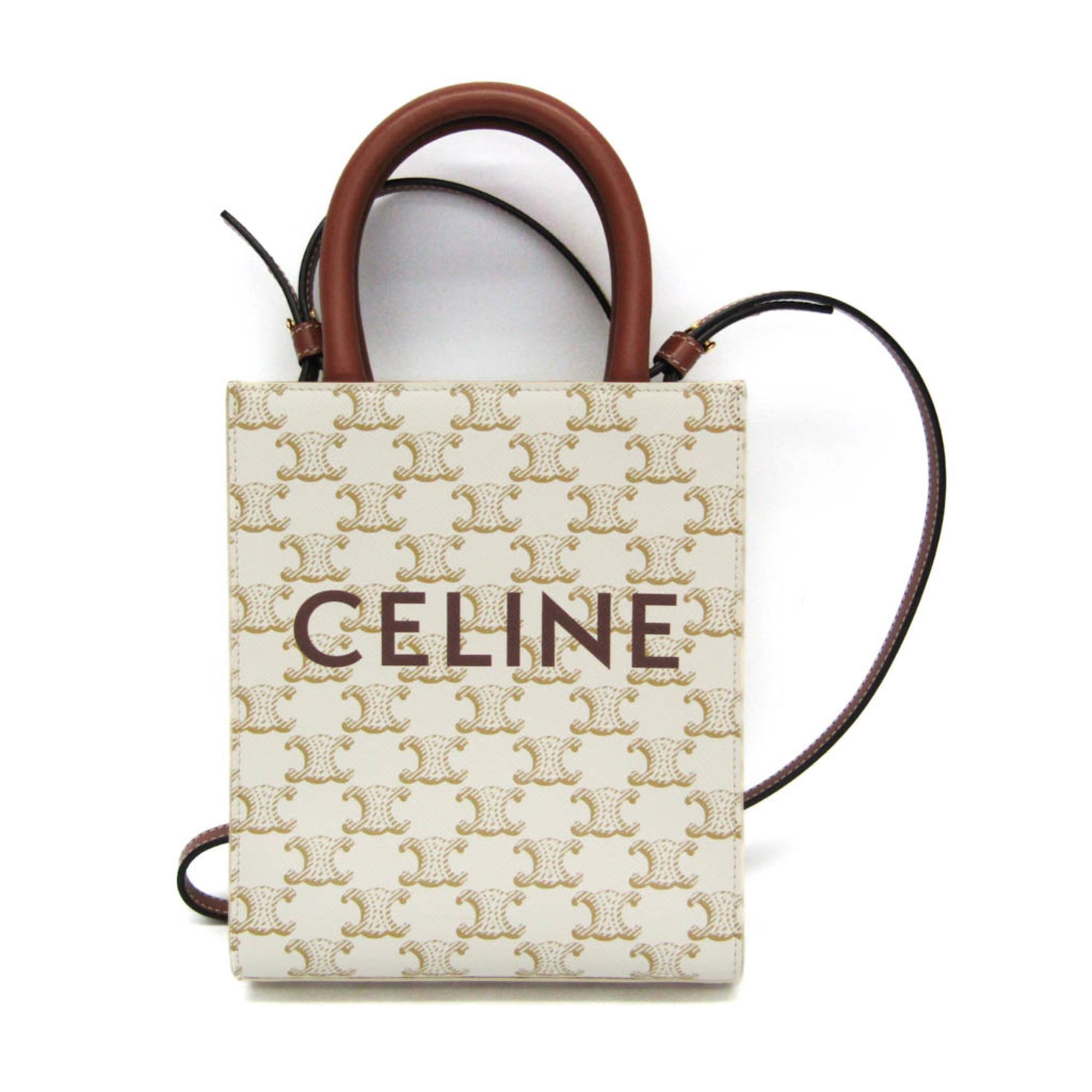 Celine Vertical Cabas Tote Triomphe Coated Canvas White Canvas Handbag