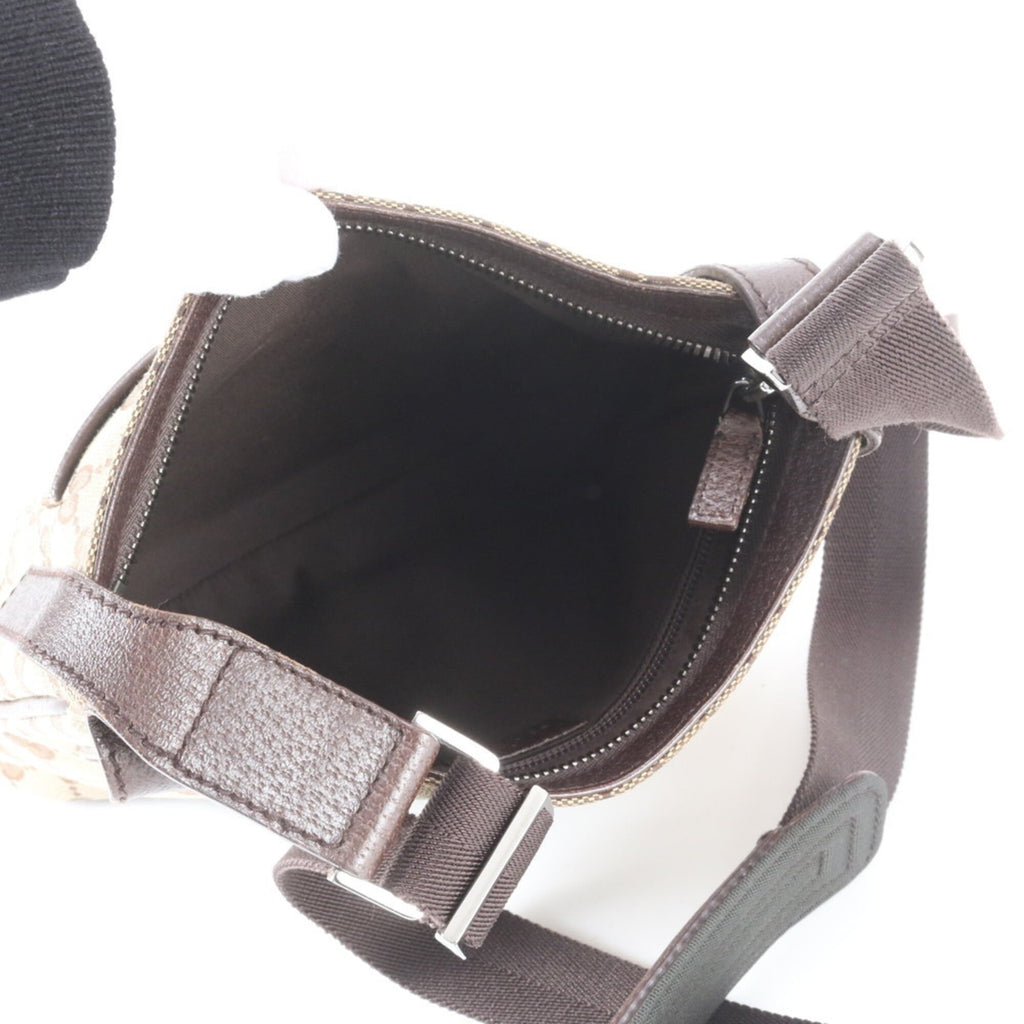 Gucci Brown Leather Canvas Messenger Bag Shoulder Bag (Pre-Owned)