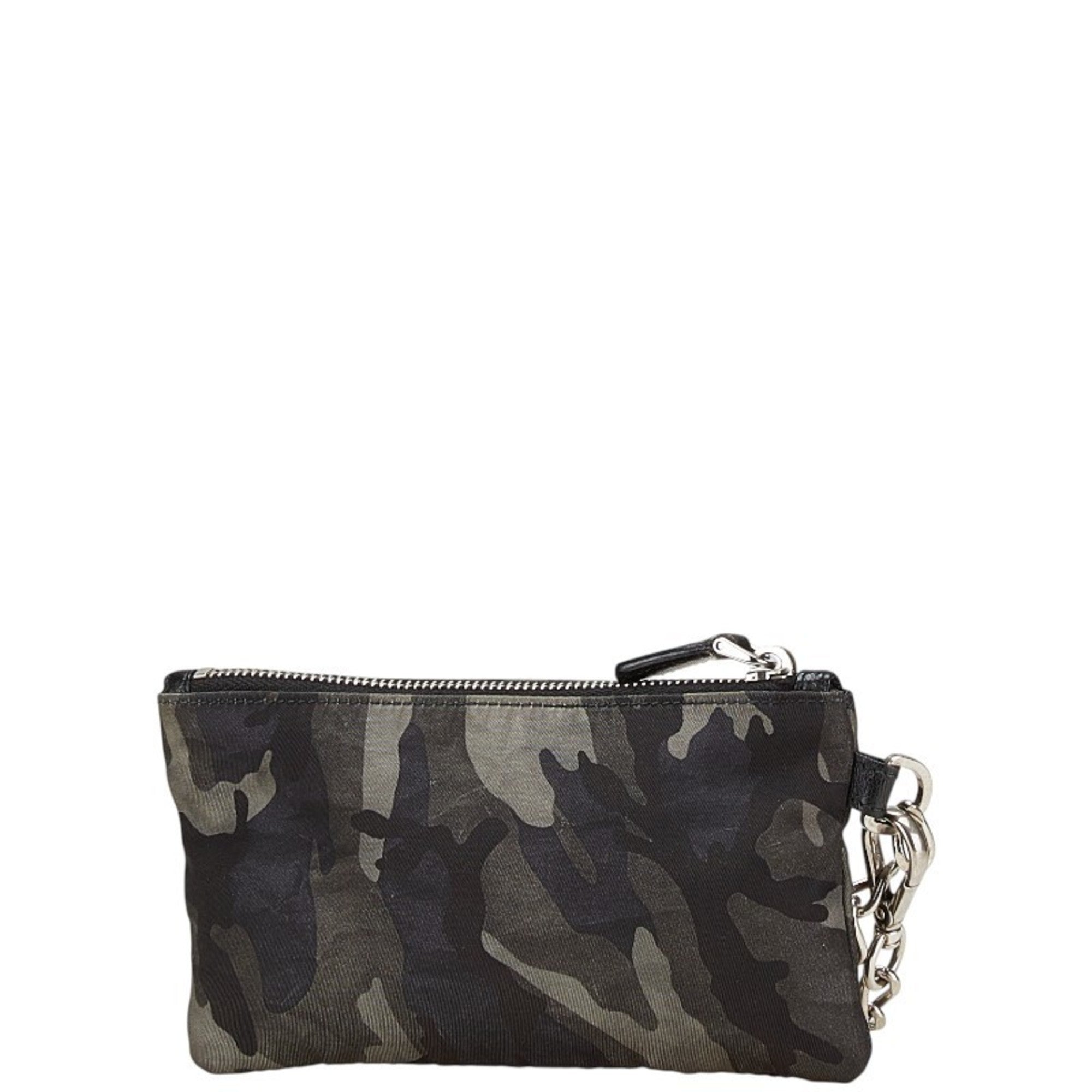 Prada Black Camouflage Gray Nylon Leather Coin Purse/Coin Case