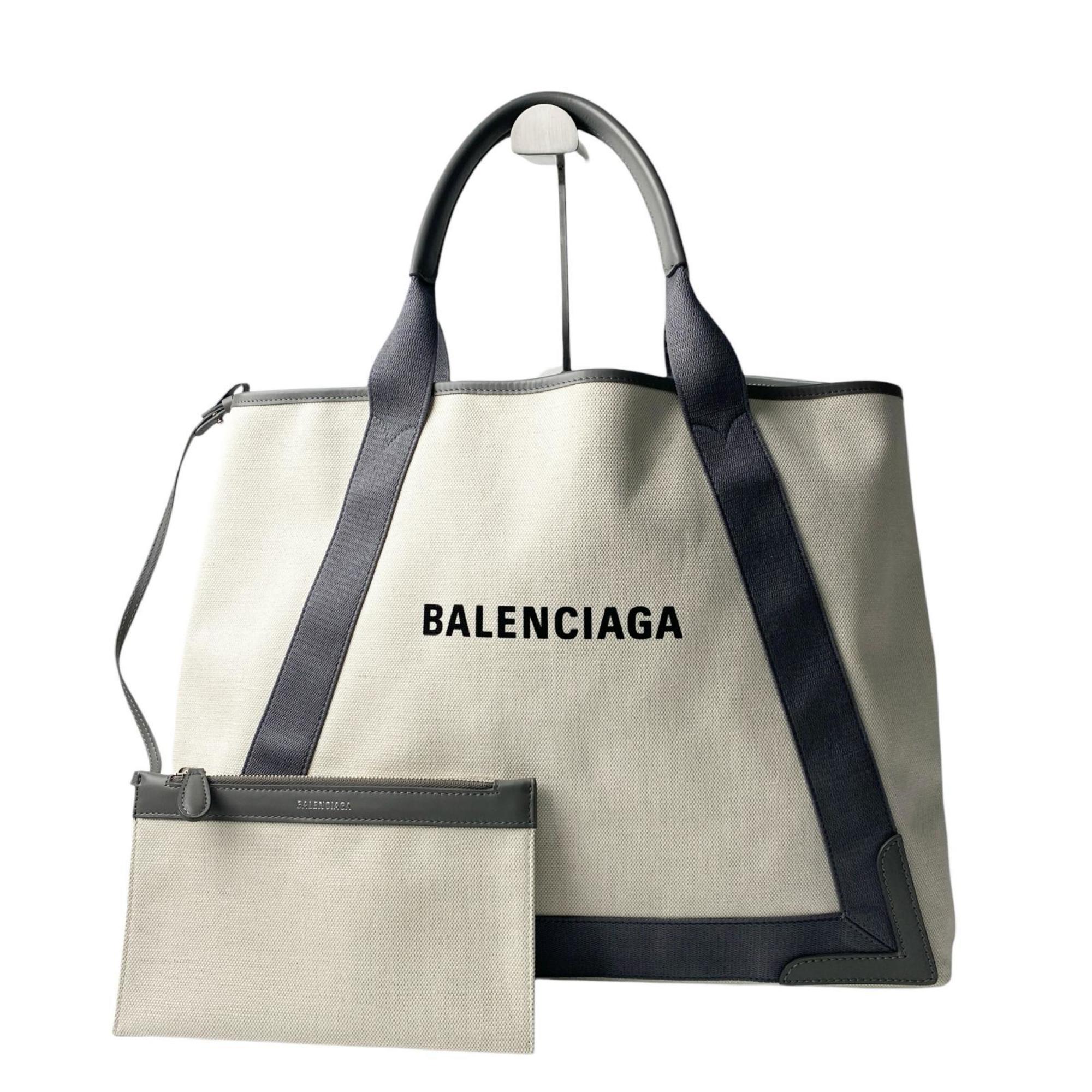 Balenciaga Gray Ivory Canvas Leather Handbag Tote