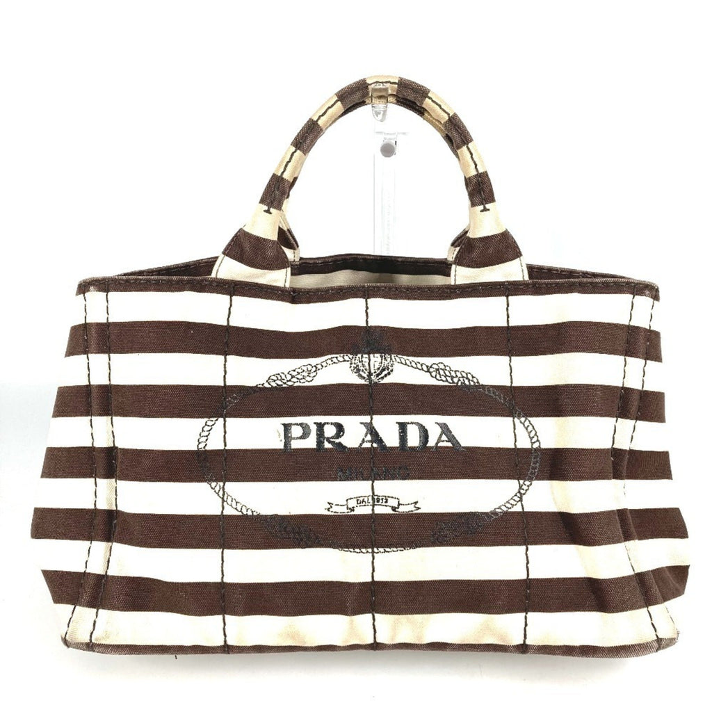 Prada Brown White Canvas Handbag Tote Bag