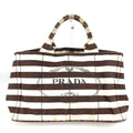Prada Brown White Canvas Handbag Tote Bag