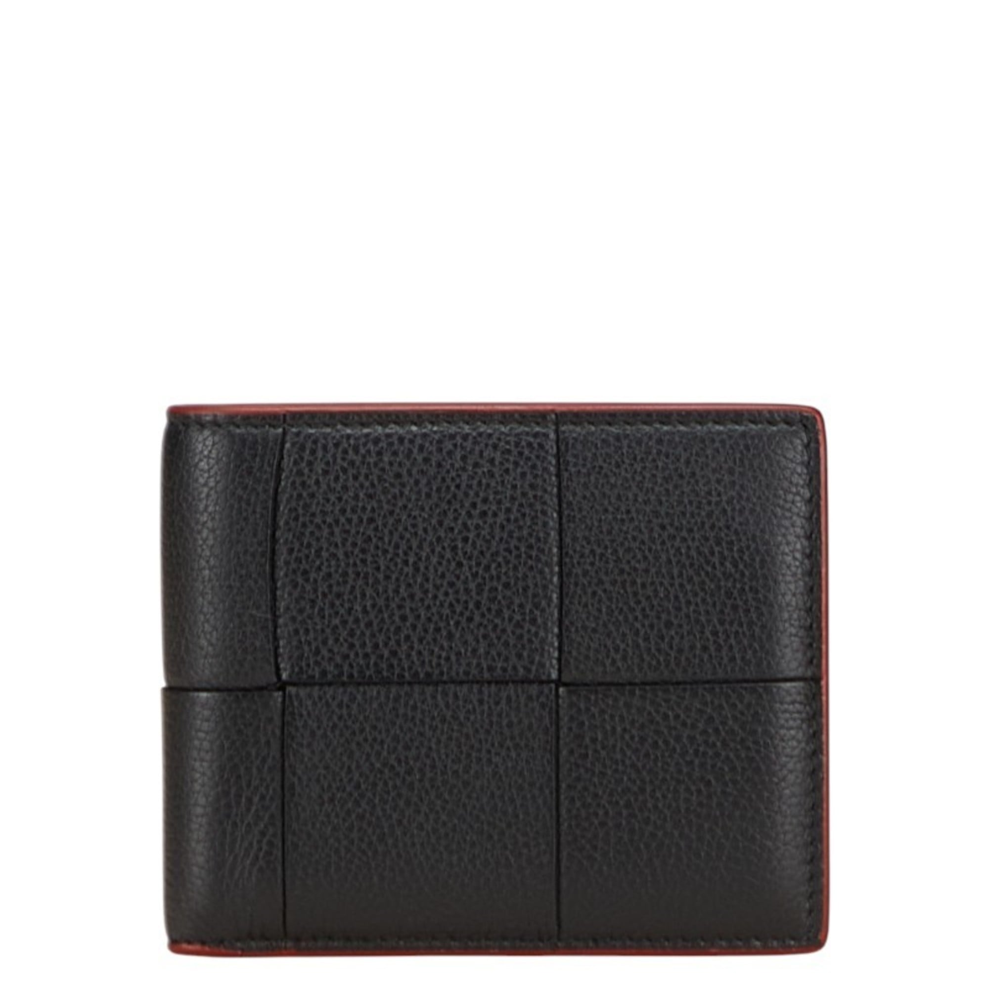 Bottega Veneta Black Red Color Leather Wallet (Bi-Fold)