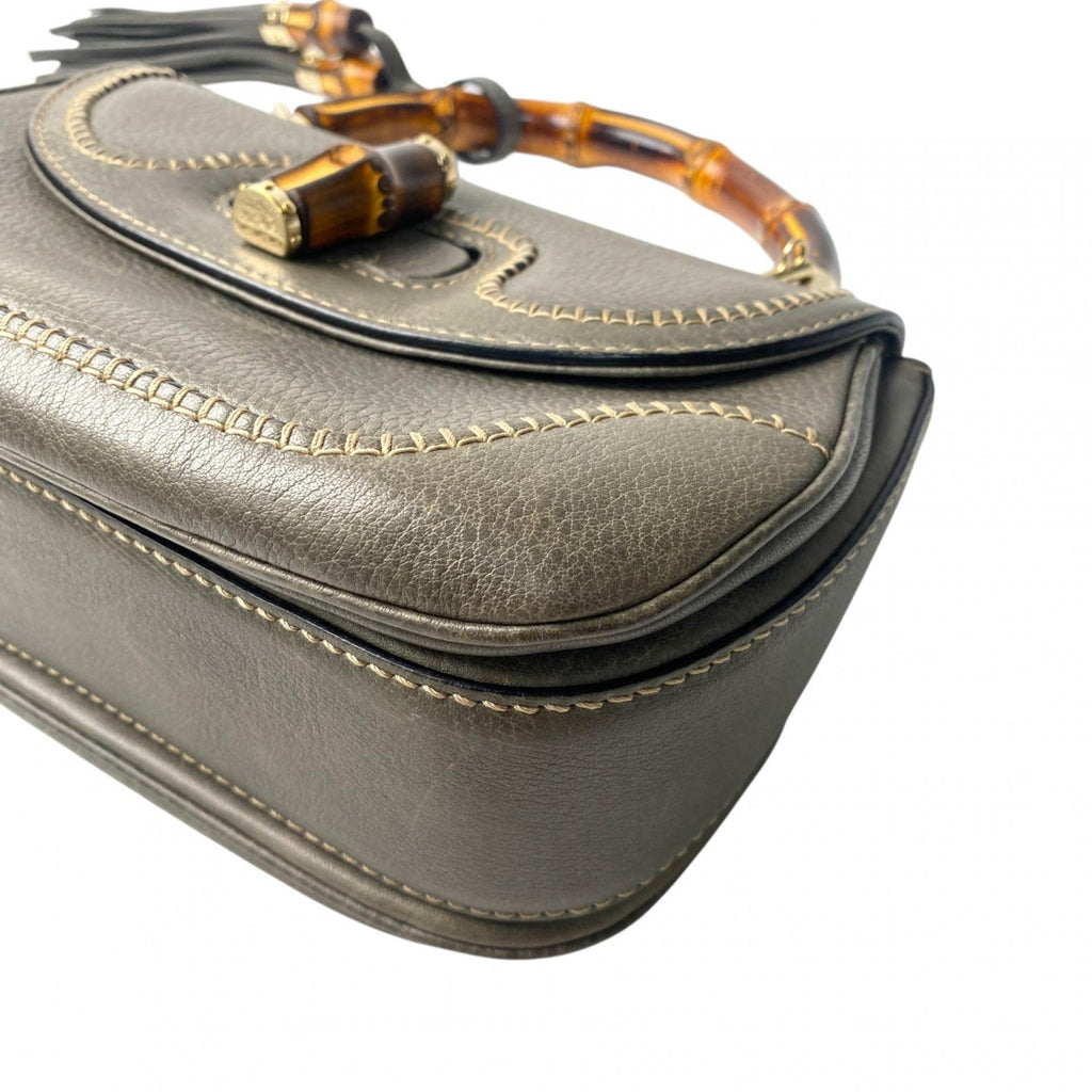 Gucci Brown Gray Leather Handbag Shoulder Bag (Pre-Owned)