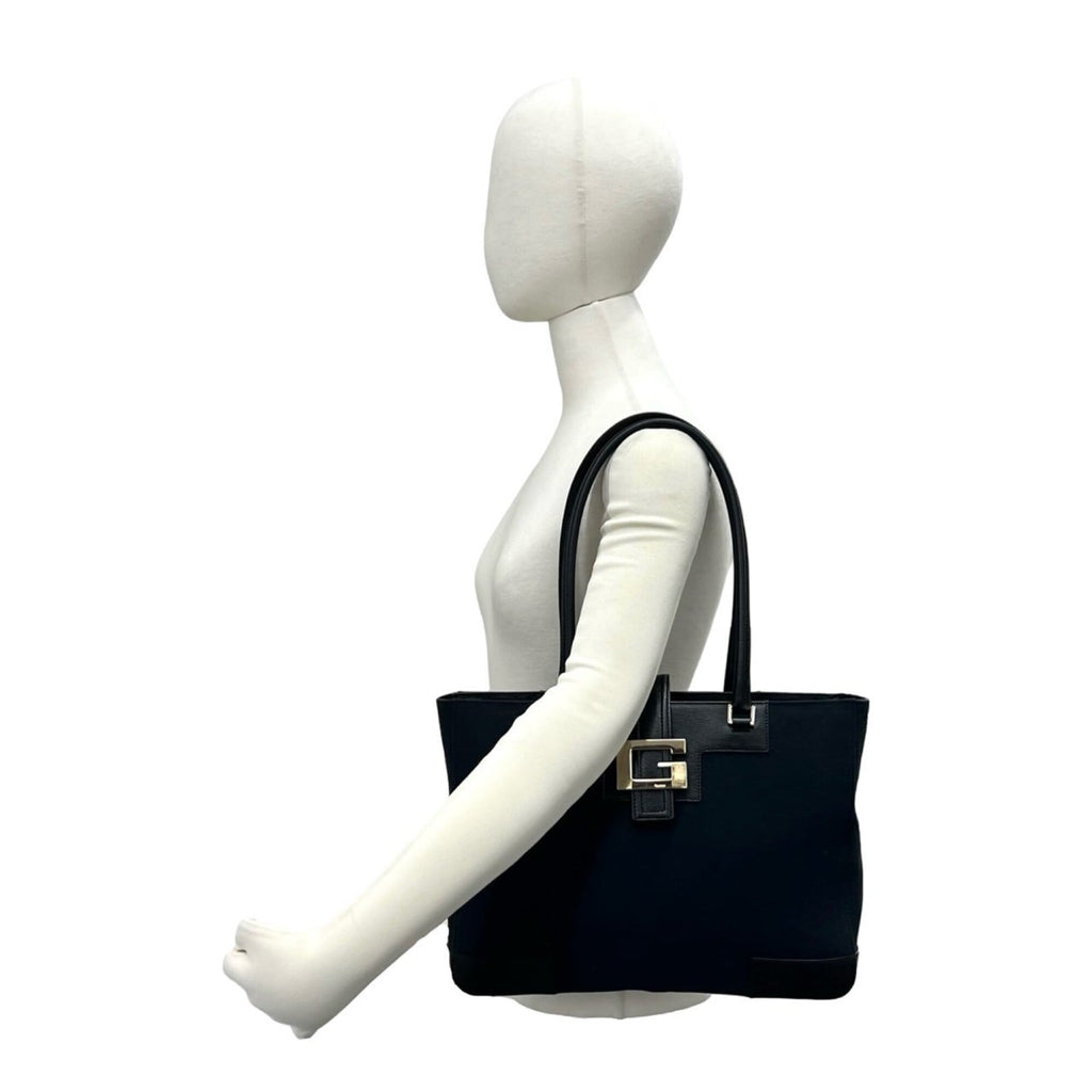 Gucci Black Canvas Leather Handbag Shoulder Bag Tote Bag (Pre-Owned)