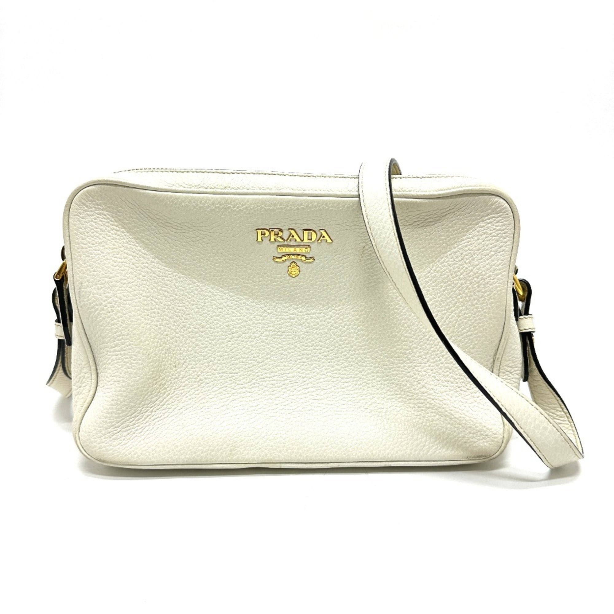 Prada White Leather Pochette Shoulder Bag