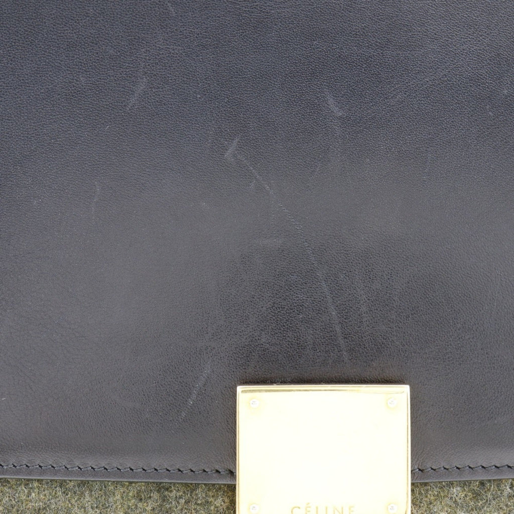 Celine Trapeze Black Gray Felt Leather Handbag