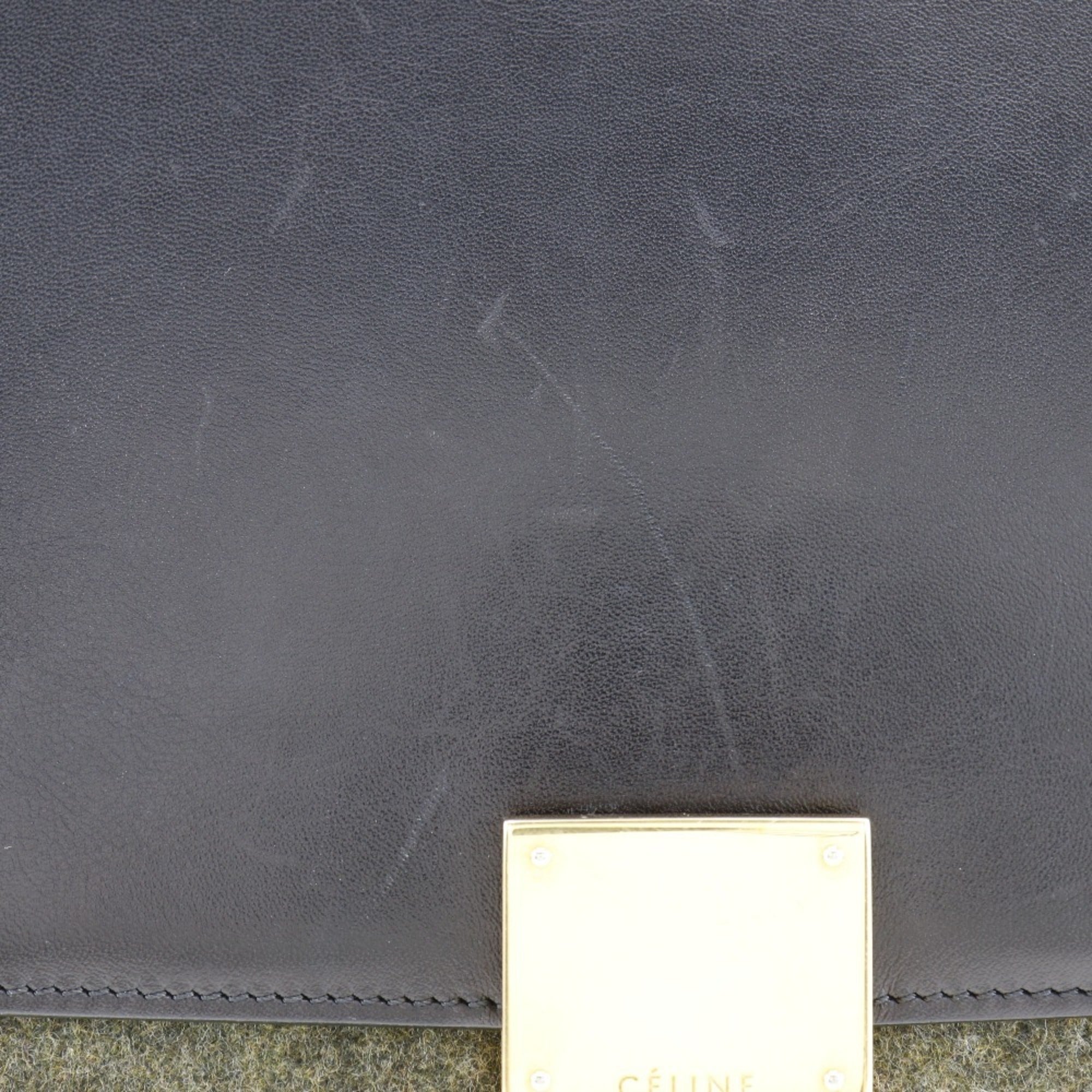 Celine Trapeze Black Gray Felt Leather Handbag