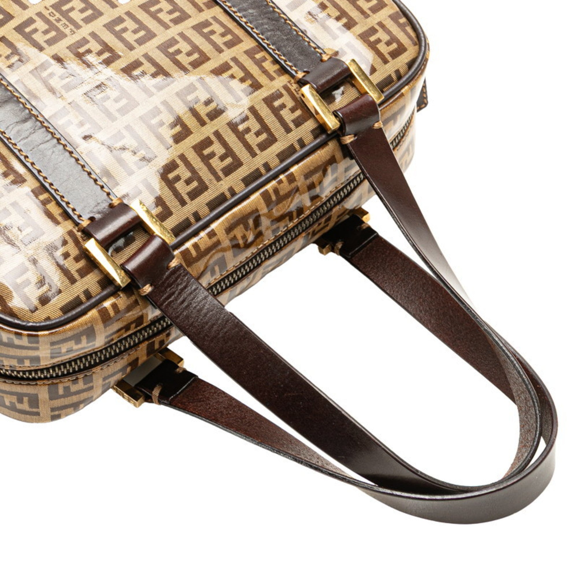 Fendi Brown Leather Canvas Handbag