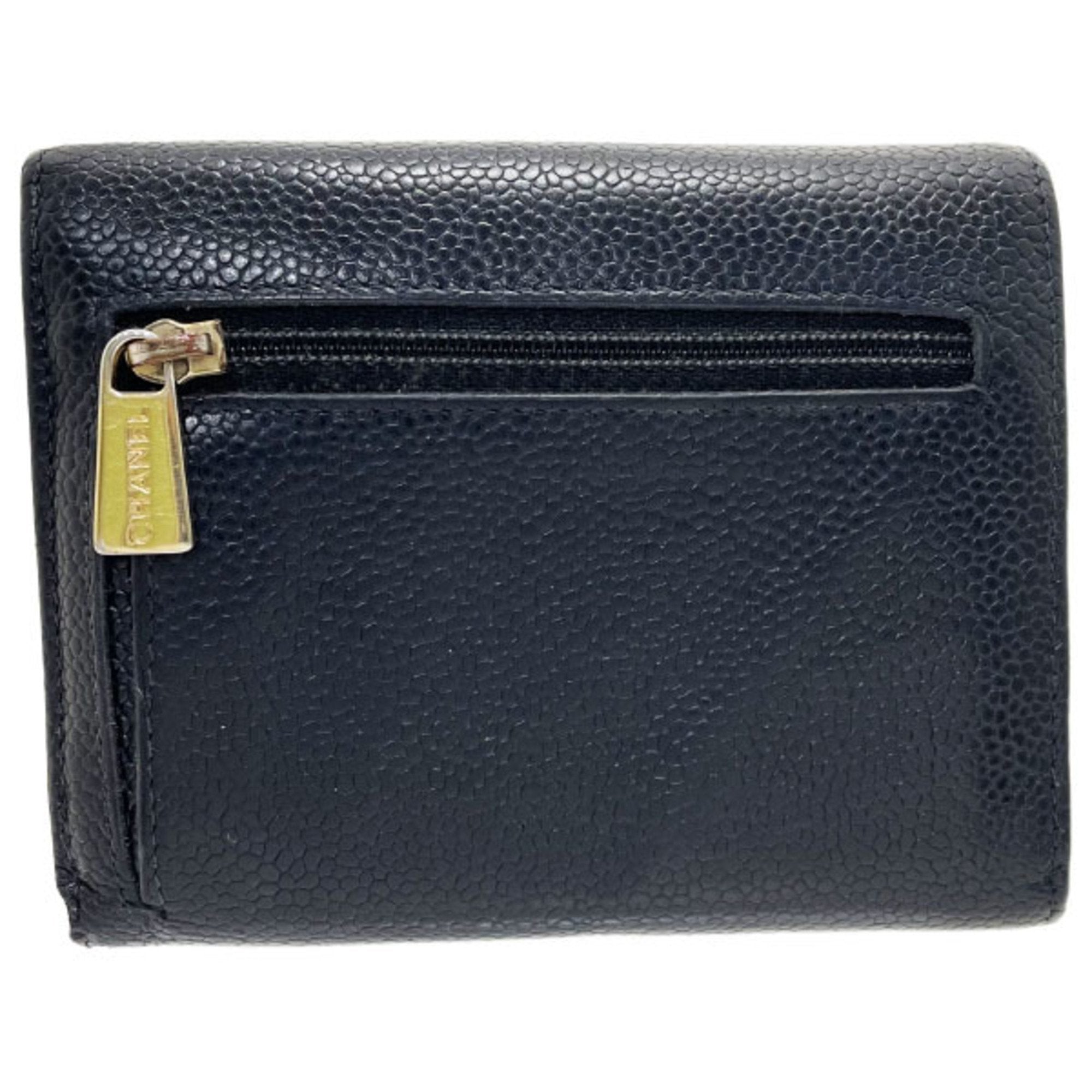 Chanel Black Grained Calfskin Wallet (Tri-Fold)