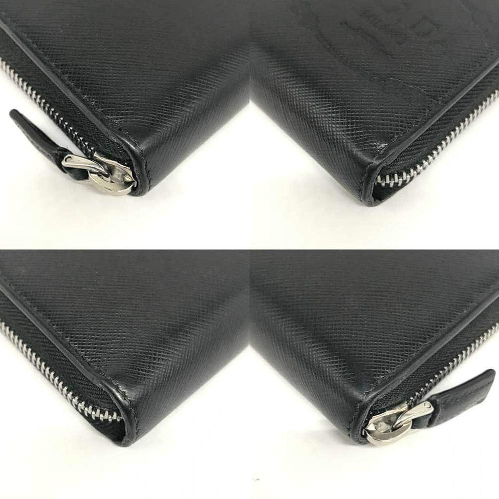 Prada Black Saffiano Triangle Long Wallet (Bi-Fold)