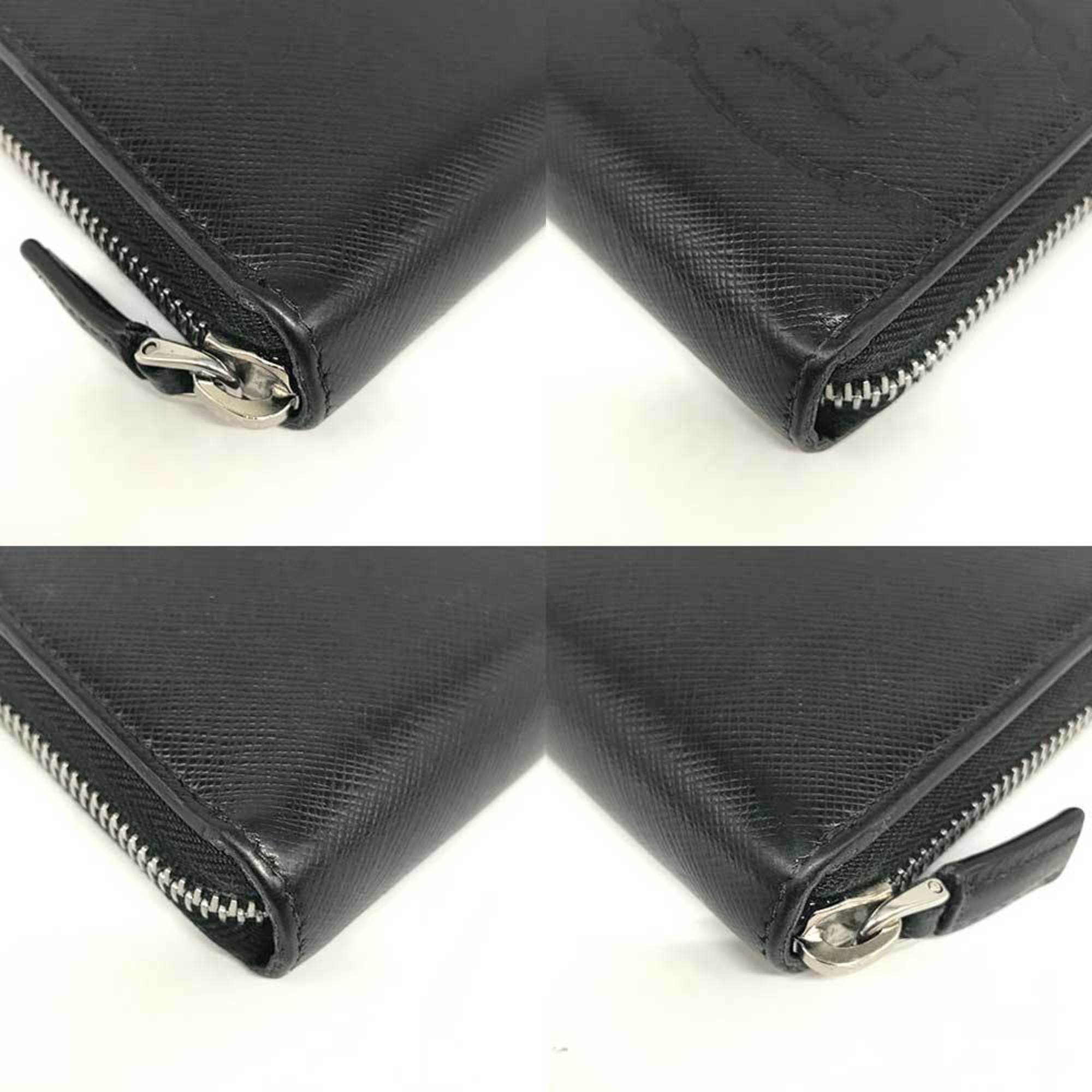 Prada Black Saffiano Triangle Long Wallet (Bi-Fold)