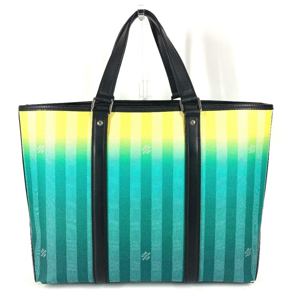 Louis Vuitton Black Green Yellow Leather Canvas Handbag Shoulder Bag Tote Bag