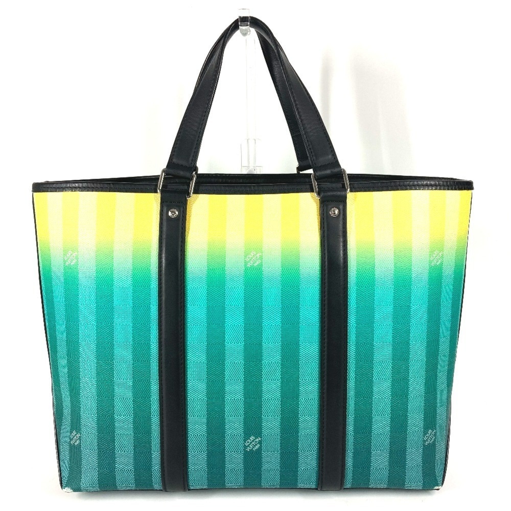 Louis Vuitton Black Green Yellow Leather Canvas Handbag Shoulder Bag Tote Bag