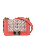 Chanel Boy Chanel Multi-Color Pink White Tweed Leather Shoulder Bag