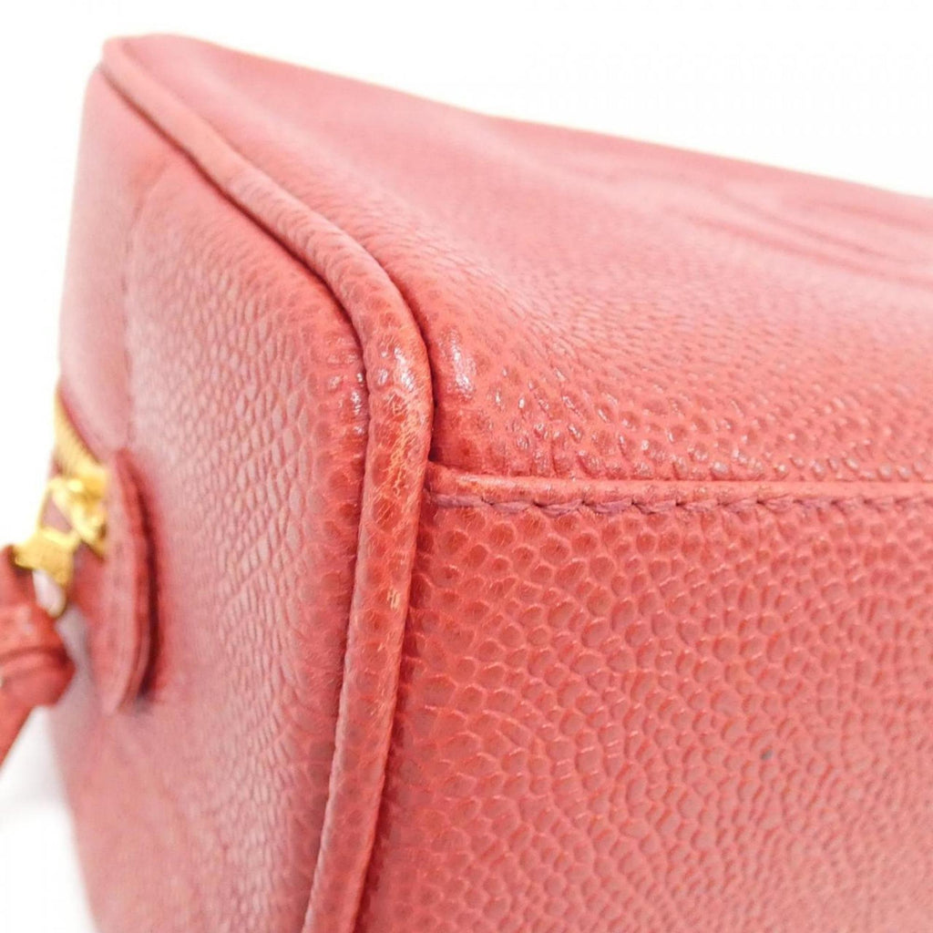 Chanel Red Color Grained Calfskin Pouch